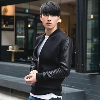 STYLEMAN Faux-Leather Sleeve Zip-Up Jacket