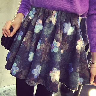 Glen Glam Pleated Woolen Floral Skirt