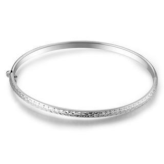 MaBelle 14K Italian White Gold Diamond-Cut Bangle (55mm), Women Girl Jewelry in Gift Box