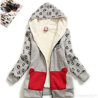 Cute Colors Cat Embroidered Fleece-Lined Hooded Jacket