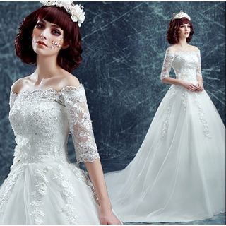 Angel Bridal Lace Long Train Wedding Dress
