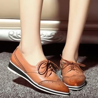 JY Shoes Genuine Leather Brogue Pointy Oxfords