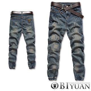 OBI YUAN Patched Gather-cuff Jeans