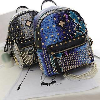 Studded Snake Print Backpack