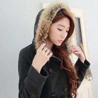 Tokyo Fashion Furry Hooded Double Breasted Coat
