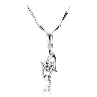 BELEC White Gold Plated 925 Sterling Silver Heart-shaped Pendant with White Cubic Zirconia and 45cm Necklace