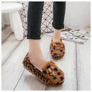 Lela Shoes Leopard Fleece Furry Loafers