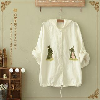 Angel Love Embroidered Rabbit Cuff Sleeve Hooded Jacket