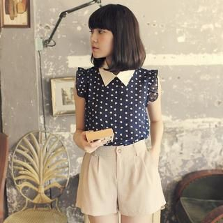 Tokyo Fashion Contrast-Collar Patterned Blouse