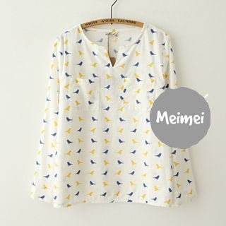 Meimei Bird Print Long-Sleeve Top