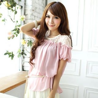 Tokyo Fashion Lace Panel Frilled Top