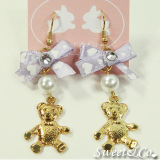 Sweet & Co. Ribbon Teddy Bear Crystal Gold Earrings