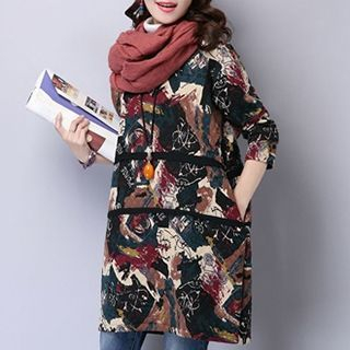 Supernova Print Long-Sleeve Quilted Dress