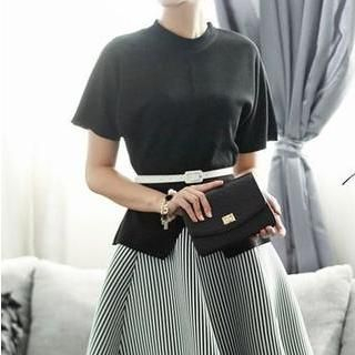 Rainbeam Set: Short-Sleeve Top + Striped A-Line Skirt