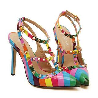 Mancienne Studded Color-Block High-Heel Sandals