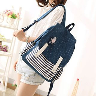 Canvas Love Dotted Striped Panel Canvas Backpack