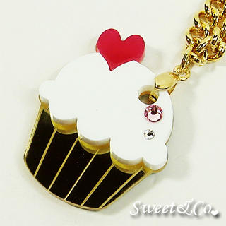 Sweet & Co. Mini White Cupcake Crystal Gold Necklace