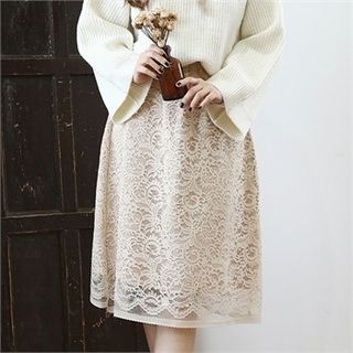 SARAH Elastic-Waist A-Line Lace Skirt