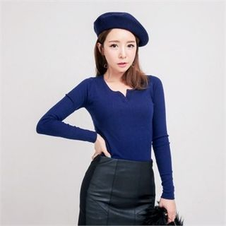 QNIGIRLS Open-Placket Ribbed Top