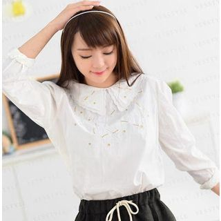 59 Seconds Layered Collar Embroidered Shirt White - One Size