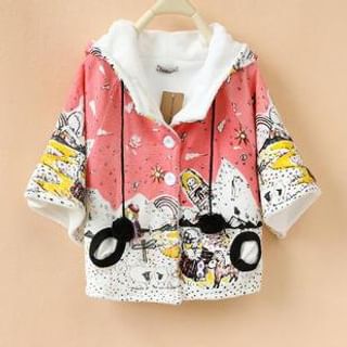 Cute Colors Printed Pom-Pom Accent Hooded Jacket