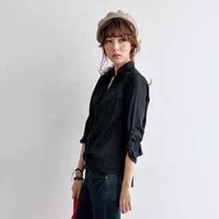 JUSTONE Mandarin-Collar Textured Shirt