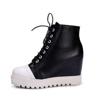 JY Shoes Platform Hidden-Wedge Lace-Up Sneakers