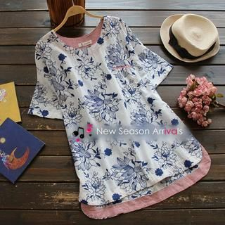 YOYO Short-Sleeve Embroidered Floral Top