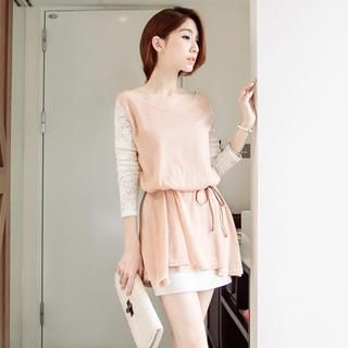 Tokyo Fashion Lace-Sleeve Knit Dress with Cord