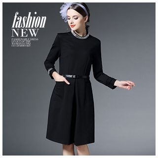 Ozipan Long-Sleeve Embellished-Neckline Dress