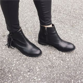 midnightCOCO Faux-Leather Fringed Ankle Boots
