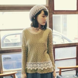 Tokyo Fashion Crochet-Trim Dotted Knit Top