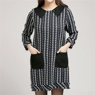 MAGJAY Detachable-Collar Fray-Trim Patterned Dress