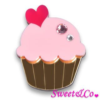 Sweet & Co. Swarovski Crystal Gold Pink Cupcake Pin Gold - One Size