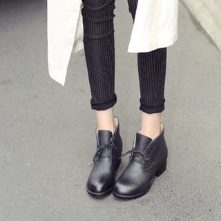 Pangmama Block Heel Genuine Leather Short Boots