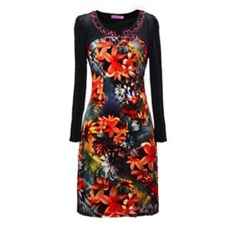 Flore Long-Sleeve Floral Sheath Dress