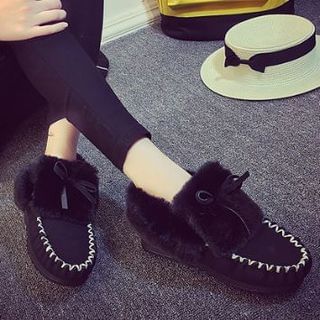 Zandy Shoes Furry-Trim Stitched Loafers