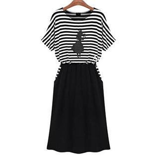 Eloqueen Short-Sleeve Stripe Panel Dress