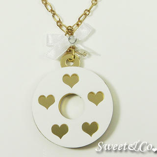 Sweet & Co. White Mirror Donut Ribbon Gold Necklace