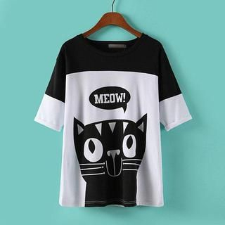 JVL Short-Sleeved Cat Print T-Shirt
