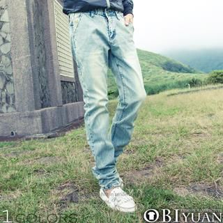 OBI YUAN Camouflage-Trim Washed Jeans