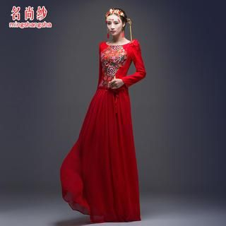 MSSBridal Embroidered Long-Sleeve Chinese Evening Dress
