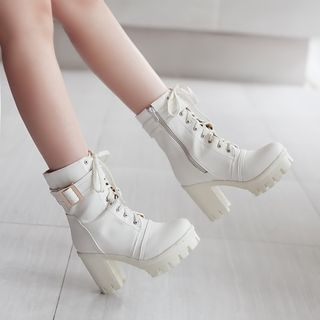 Pretty in Boots Block Heel Lace Up Mid-calf Boots