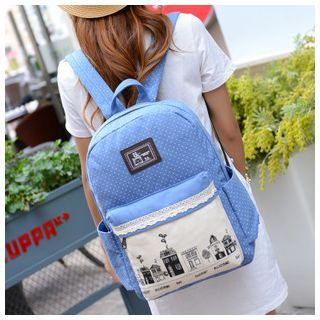 Seok Dotted Print Canvas Backpack