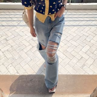 Distressed Wide-Leg Jeans