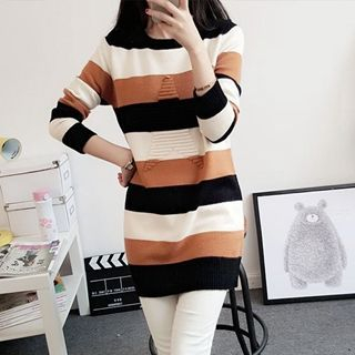 NIZ Embossed Star Striped Sweater Dress