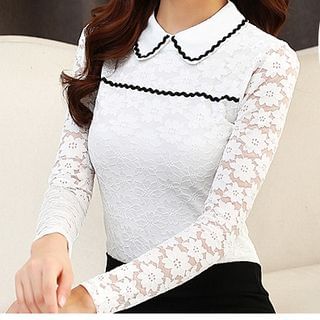 Sienne Long-Sleeve Collared Lace Top