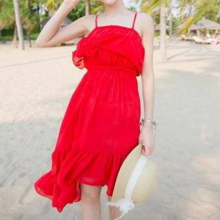 Jolly Club Spaghetti-Strap Ruffled Dress