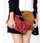 Faux Leather Convertible Pleated Clutch Red -One Size