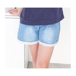 59 Seconds Lace Trim Drawstring Denim Shorts Light Blue - One Size